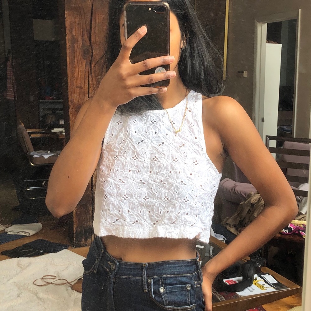 Topshop Structured Lace Crop Top